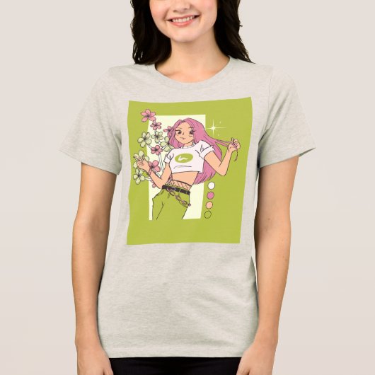 かわいい女の子Tシャツデザイン トライブレンドTシャツ (正面)