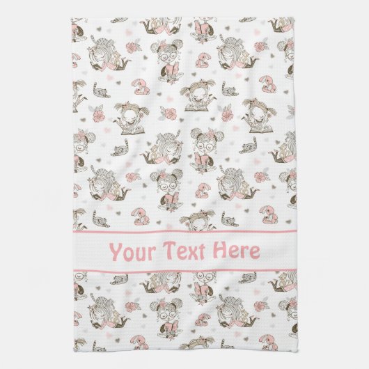 かわいい女の読子の本の贈り物アイディア キッチンタオル (縦)