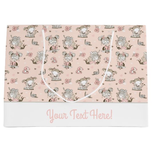 かわいい女の読子の本の贈り物アイディア ラージペーパーバッグ (正面)