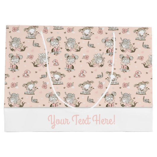 かわいい女の読子の本の贈り物アイディア ラージペーパーバッグ (裏面)