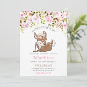 かわいい女の赤ちゃんのシカ及び種族の花のベビーシャワー 招待状 (スタンド正面)
