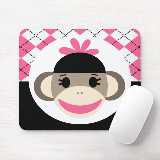 かわいい女の赤ちゃんのソックス猿のピンクの黒のアーガイル マウスパッド (マウス)