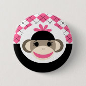 かわいい女の赤ちゃんのソックス猿のピンクの黒のアーガイル 缶バッジ (正面)