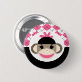 かわいい女の赤ちゃんのソックス猿のピンクの黒のアーガイル 缶バッジ (正面&裏面)