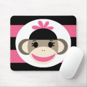 かわいい女の赤ちゃんのソックス猿の黒のピンクのストライプ マウスパッド (マウス)