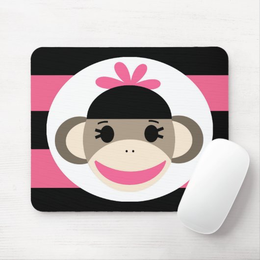 かわいい女の赤ちゃんのソックス猿の黒のピンクのストライプ マウスパッド (マウス)