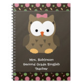 かわいい女の赤ちゃんのフクロウ、ピンクまたは緑またはブラウン ノートブック (正面)