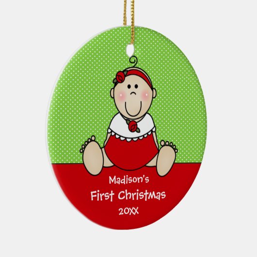 かわいい女の赤ちゃんのベビーの初めてのクリスマスのオーナメント セラミックオーナメント (右)