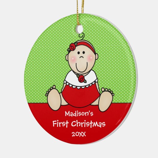 かわいい女の赤ちゃんのベビーの初めてのクリスマスのオーナメント セラミックオーナメント (左)