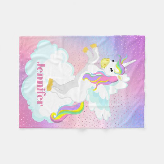 かわいい女の赤ちゃんのユニコーンは一流のblankeを加えます フリースブランケット (正面(横))