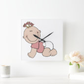 かわいい女の赤ちゃんの子供の子供部屋の時計の正方形 スクエア壁時計 (ホーム)