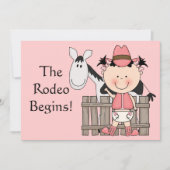 かわいい女の赤ちゃん及び馬の子馬のカスタムな西部の誕生 案内状 (正面)