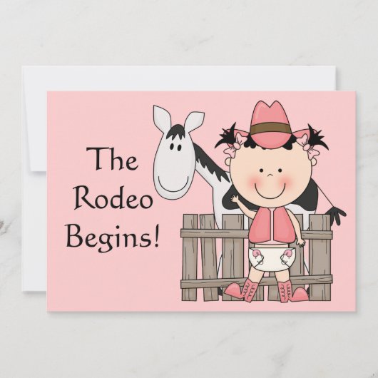 かわいい女の赤ちゃん及び馬の子馬のカスタムな西部の誕生 案内状 (正面)