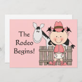 かわいい女の赤ちゃん及び馬の子馬のカスタムな西部の誕生 案内状 (正面/裏面)