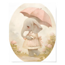 かわいい女の赤ちゃん象の雨の保育園の壁のアート