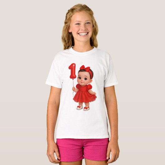 かわいい女の赤ちゃん1歳の誕生日Tシャツ Tシャツ (正面フル)
