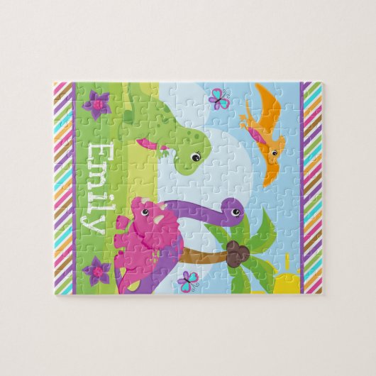 かわいい女カラフルの子の恐竜の友達の子供 ジグソーパズル (横)