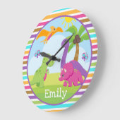 かわいい女カラフルの子の恐竜の友達の子供 ラージ壁時計 (傾斜)