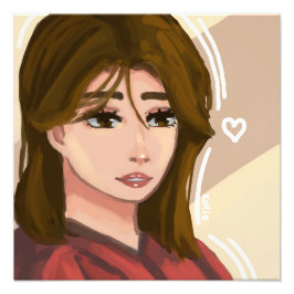 かわいい女シンプルの子の背景手描きデジタルアート フォトプリント           