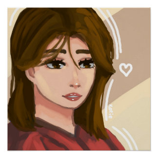 かわいい女シンプルの子の背景手描きデジタルアート ポスター