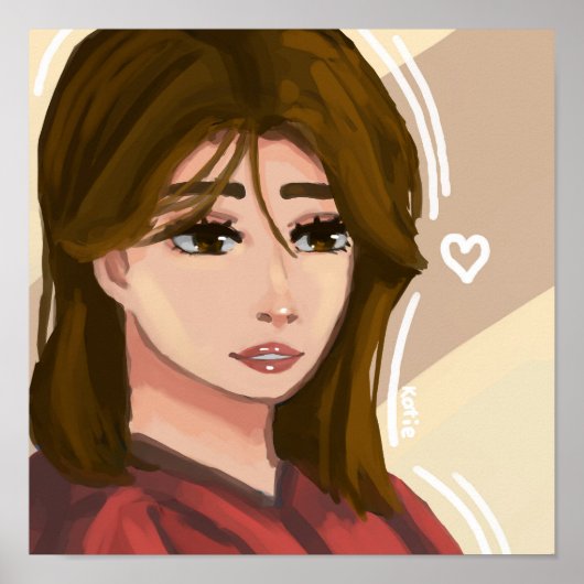 かわいい女シンプルの子の背景手描きデジタルアート ポスター (正面)