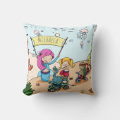 かわいい女パーソナライズされたの子の人魚 クッション (正面)