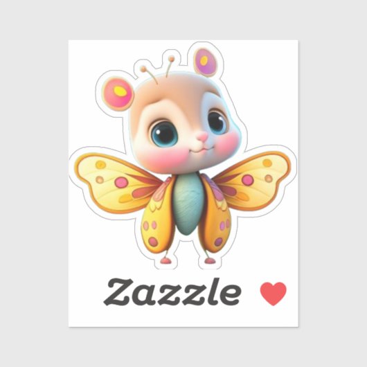 かわいい女ユニークの子バタフライ漫画グラフィック シール (シート)