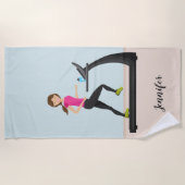 かわいい女ランニングの子の名前をカスタムするフィットネス ビーチタオル (正面)