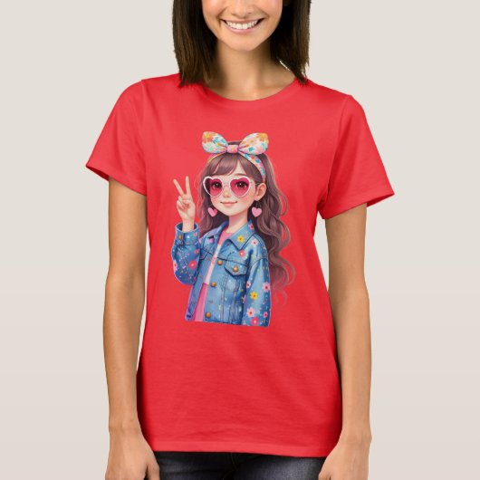 かわいい女子アニメデザイン Tシャツ (正面)