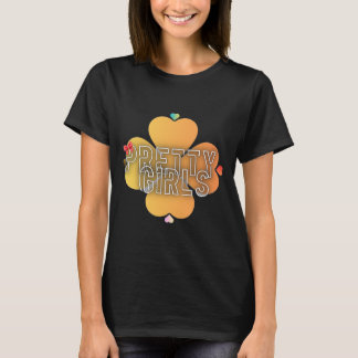 かわいい女子クローバータイポグラフィTシャツ Tシャツ