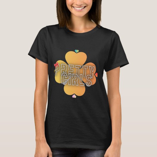 かわいい女子クローバータイポグラフィTシャツ Tシャツ (正面)