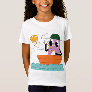 かわいい女子船乗り冒険 – 楽しい夏の船と魚 Tシャツ