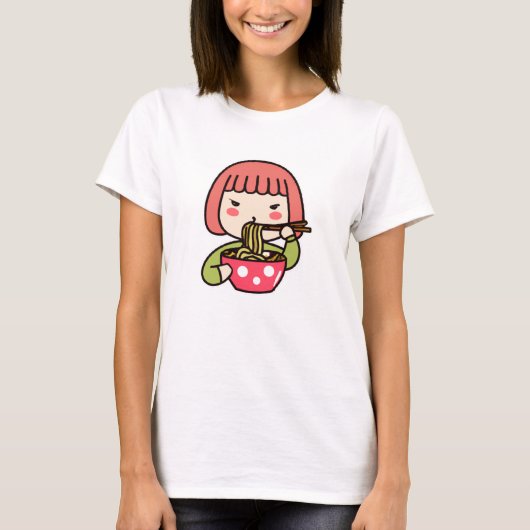 かわいい女子食べラーメン Tシャツ (正面)