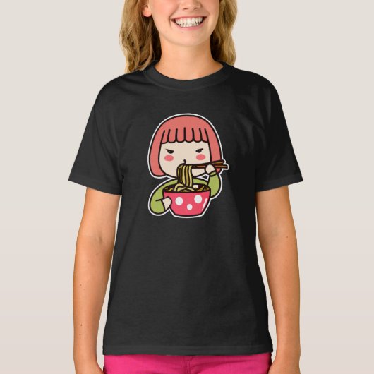 かわいい女子食べラーメン Tシャツ (正面)
