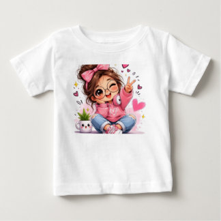 かわいい女子 ピンクのリボン 美意識 ベビーTシャツ