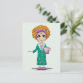 かわいい女性がコーヒーを飲む ポストカード (スタンド正面)