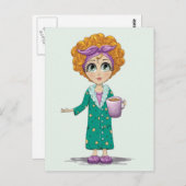 かわいい女性がコーヒーを飲む ポストカード (正面/裏面)