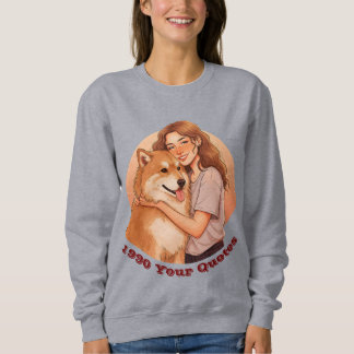 かわいい女性とペットの犬 スウェットシャツ