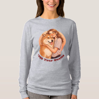 かわいい女性とペットの犬 Tシャツ