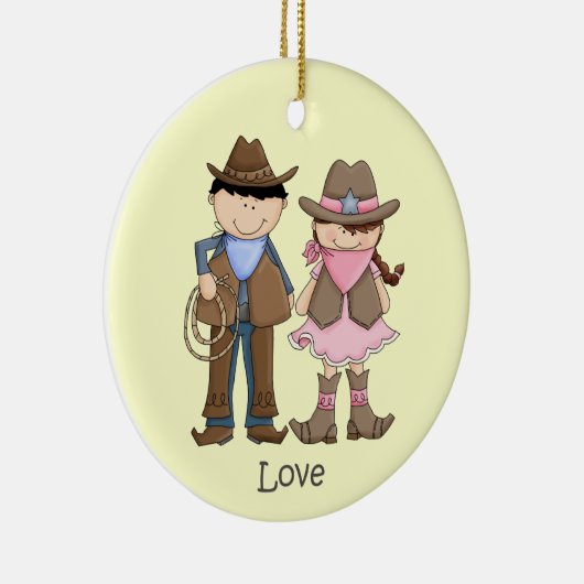 かわいい女性のカーボーイとカウボーイラブオーナメント セラミックオーナメント (右)