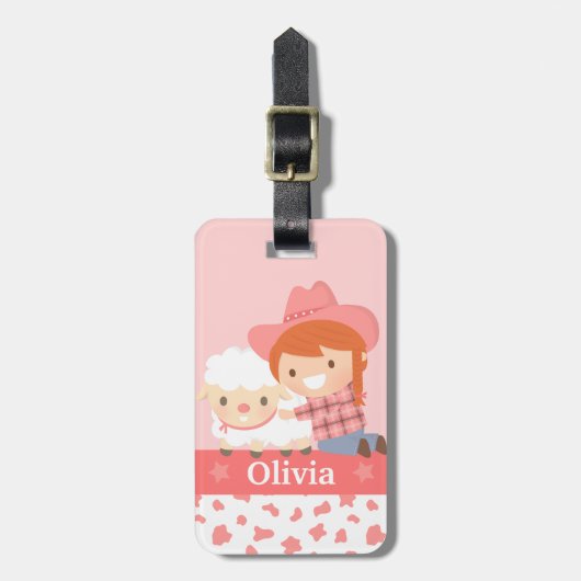 かわいい女性のカーボーイとラムガールズピパーソナライズされたンク ラゲッジタグ (正面縦)