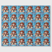 かわいい女性のカーボーイと馬の西クリスマス ラッピングペーパー (フラット)