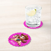 かわいい女性のカーボーイと馬の西ピンク ペーパーコースター (インサイチュ)