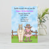 かわいい女性のカーボーイと馬の誕生日招待状 招待状 (スタンド正面)