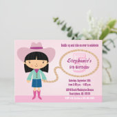 かわいい女性のカーボーイなげなわ女の子の誕生日パーティー招待状 招待状 (スタンド正面)