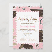 かわいい女性のカーボーイのテーマのピンクの誕生日のパーティの招待状 招待状 (正面)