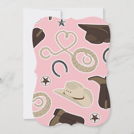 かわいい女性のカーボーイのテーマのベビーシャワーの招待のピンクブラウン 招待状 (裏面)