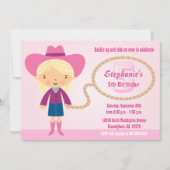 かわいい女性のカーボーイのラッソガールの誕生日パーティー招待状 招待状 (正面)