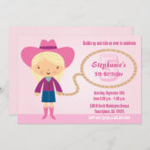 かわいい女性のカーボーイのラッソガールの誕生日パーティー招待状 招待状 (正面/裏面)