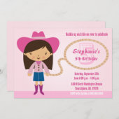 かわいい女性のカーボーイの投げ縄の女の子の誕生会の招待 招待状 (正面/裏面)